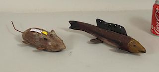 Two Folk Art Carved & Painted Fishing Lures