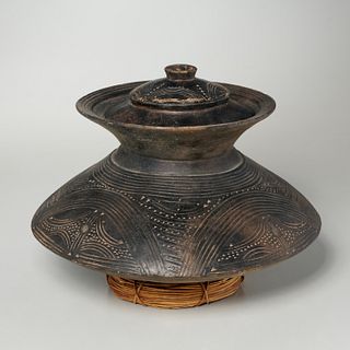 Akan Peoples, incised ceramic jar and cover