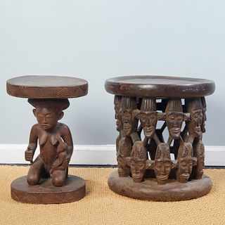 Bamileke and Chokwe carved wooden stools