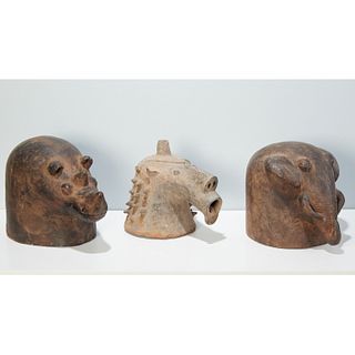 Kuba Peoples, (3) large clay animal helmet masks