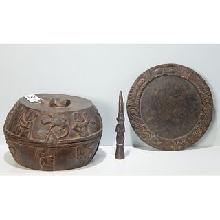 Yoruba Peoples, (3) carved wood objects