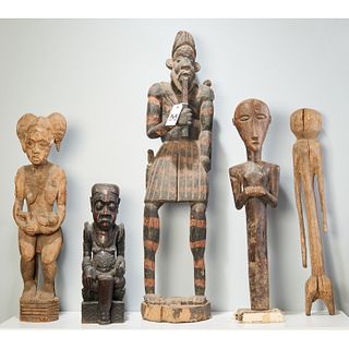 Group (5) large West African carved figures