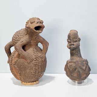 (2) African terracotta figural jugs