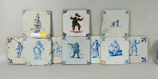 Group Ten Delft Tiles, Figures At Various Pursuits