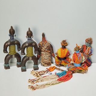 Group (6) Fali and Namji carved and beaded dolls