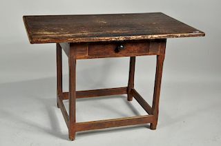 Country Tavern Table, One Drawer, Stretcher Base