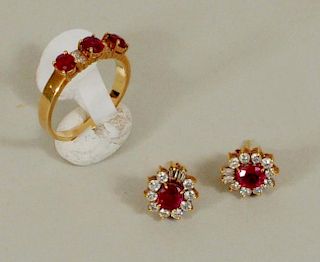 14K Gold/Ruby/Diamond Earrings & 18K Ring