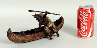Carl Kauba "Indian and Canoe" Painted Bronze