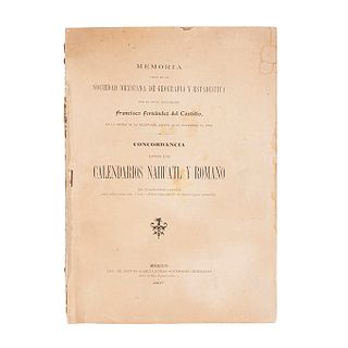 Fernández del Castillo, Francisco. Concordancia entre los Calendarios Náhuatl y Romano. México, 1907. 2 láminas.