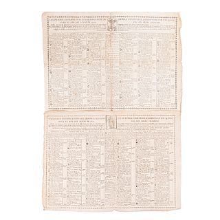 Calendario Dispuesto por D. Mariano Joseph de Zúñiga y Ontiveros, para el Año del Señor de 1795 y 1821. Dos hojas. Piezas: 2.