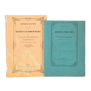 Torres Adalid, Ignacio - Sanz, Patricio. Representación de los Dueños de las Haciendas y Ranchos de Pulque. México: 1868. Pïezas: 2.