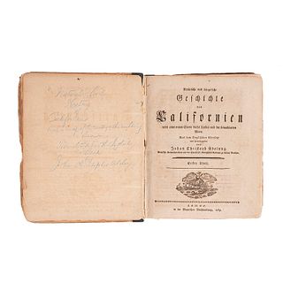 Venegas, Miguel - Adelung, Johan Christoph. Natürliche und Bürgerliche Geschichte von Californien. Tomo I-II, en un volumen. 1 mapa.