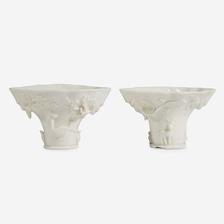 Two similar Chinese Dehua porcelain libation cups 德化窑盃两件 17th/18th century 十七或十八世纪