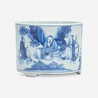 A small Chinese blue and white porcelain cylindrical censer 青花圆香炉