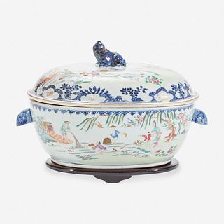 A Chinese export porcelain famille rose-decorated "Fisherman" tureen and cover 粉彩出口瓷盖碗 Mid eighteenth century 十八世纪中叶