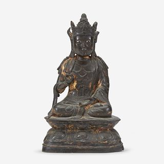 A Chinese lacquered bronze figure of Guanyin 铜加漆观音造像 Ming Dynasty 明
