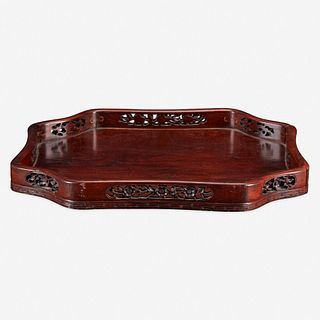A Chinese carved hardwood floriform tray 硬木雕托盘 Qing Dynasty 清