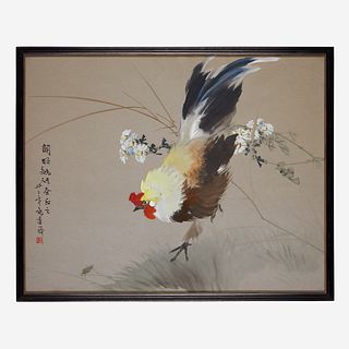 Zhang Shuqi (Chinese b.1901-d.1957) 张书旂 Cockerel, Insect and Chrysanthemum 雄鸡图
