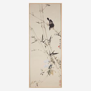 Zhang Shuqi (Chinese b.1901-d.1957) 张书旂 Bird on Bamboo with Morning Glories 鸟竹图