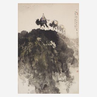 Li Shan (Chinese b.1926-d.2019) 李山 Camels on a Mountain Ridge 驼队山行图