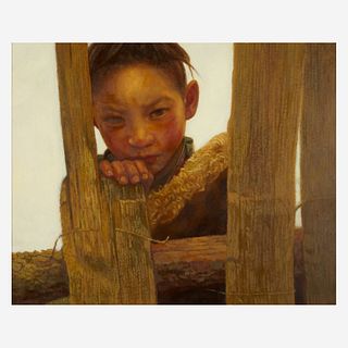Zhang Xiexiong (Chinese b.1977-) 张谢雄 Tibetan Boy 油画西藏小男孩 2000