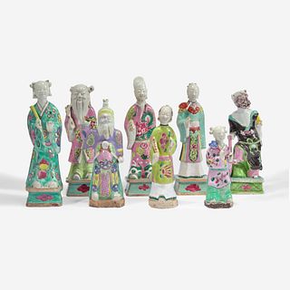 An assembled group of eight Chinese enameled porcelain immortals 瓷塑八仙一组 18th/19th century 十八或十九世纪