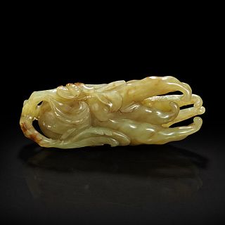 A Chinese celadon jade "Buddha's hand" citron pendant 青玉佛手