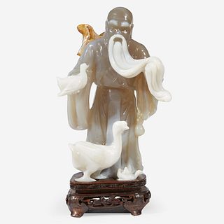 A Chinese carved agate figure of Wang Xizhi 玛瑙俏雕王羲之 20th century 二十世纪