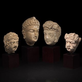 A group of four small stucco heads 石灰岩佛首一组四件 Gandhara, 4rd-5th Century 犍陀罗 四至五世纪