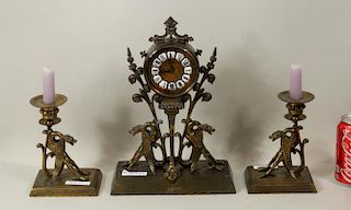 French Bronze Victorian Garniture Clock Set