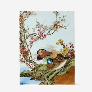 Kanzan Denshichi (Japanese b.1821-d.1890) 幹山伝七 A Japanese enameled porcelain "Ducks" plaque 日本彩绘瓷板