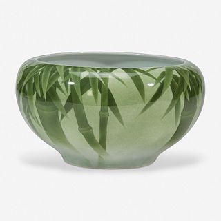 Makuzu Kozan, A Japanese porcelain bamboo-decorated large bowl 宮川香山 日本绘竹大碗