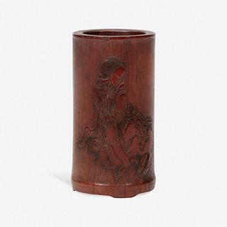 A small Chinese carved bamboo brush holder 竹雕小笔筒 18th/19th century or earlier 十八至十九世纪或更早