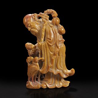 A Chinese carved soapstone figure of Shoulao 寿山石雕寿老
