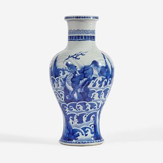 A large Chinese blue and white porcelain baluster vase 海水江崖瑞兽青花大瓶 