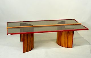 Modernist Glass/Wood Coffee Table, Signed