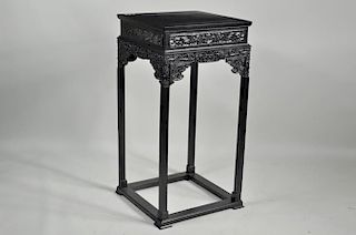 Chinese Intricately Carved & Ebonized Urn Stand