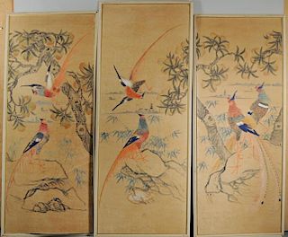 Group Three Framed Chinese Wallpaper Panels