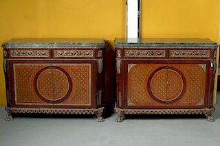 Pair French Style Chests, Marble Tops