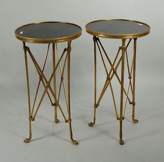 Pair Empire Style Brass/Marble Gueridon Tables
