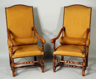 Pair French Provincial Upholstered Bergere Chairs