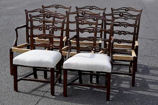 Set Chippendale Period Ribbon Back Dining Chairs