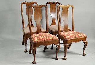 Set Four English Queen Anne Walnut Side Chairs