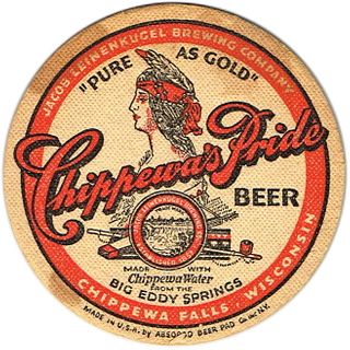 1933 Chippewa's Pride Beer 4¼ inch coaster Coaster WI-LEIN-1
