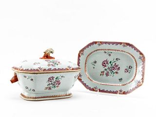 CHINESE EXPORT FAMILLE ROSE TUREEN AND UNDERPLATE