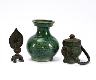 3PC CHINESE GROUPING, VASE & 2 ARCHAIC ARTICLES