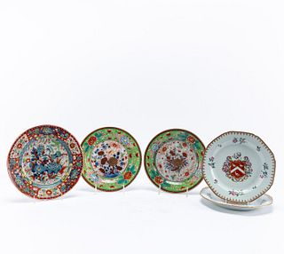 CHINESE FIVE CHINESE EXPORT PORCELAIN PLATES
