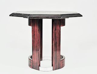ART DECO SILVERED METAL AND WOOD TABLE