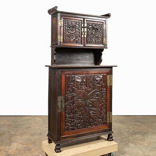 CHINESE, CARVED HARD WOOD DRAGON MOTIF BUFFET