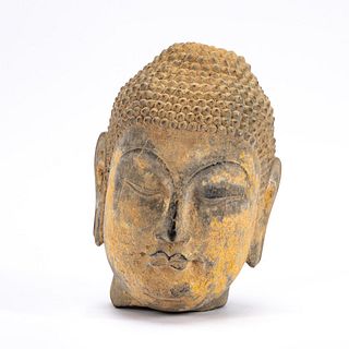 CHINESE CARVED STONE BUDDHA HEAD FRAGMENT